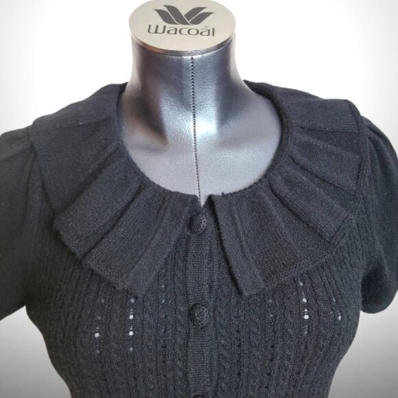 Juicy Couture Black Merino/Cashmere Puff-Sleeve Cardigan – Size S - Picture 2 of 13